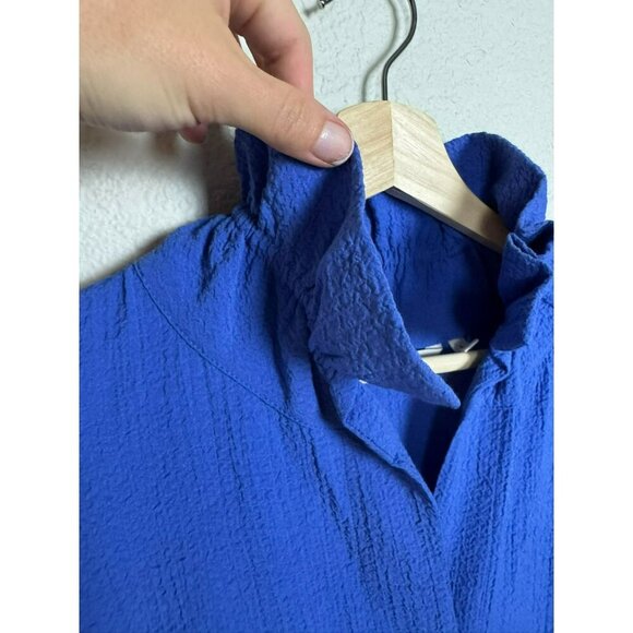 Soft Surroundings Island Time Tunic Top Size Small Blue Crinkle Ruffle Neck - Picture 3 of 11